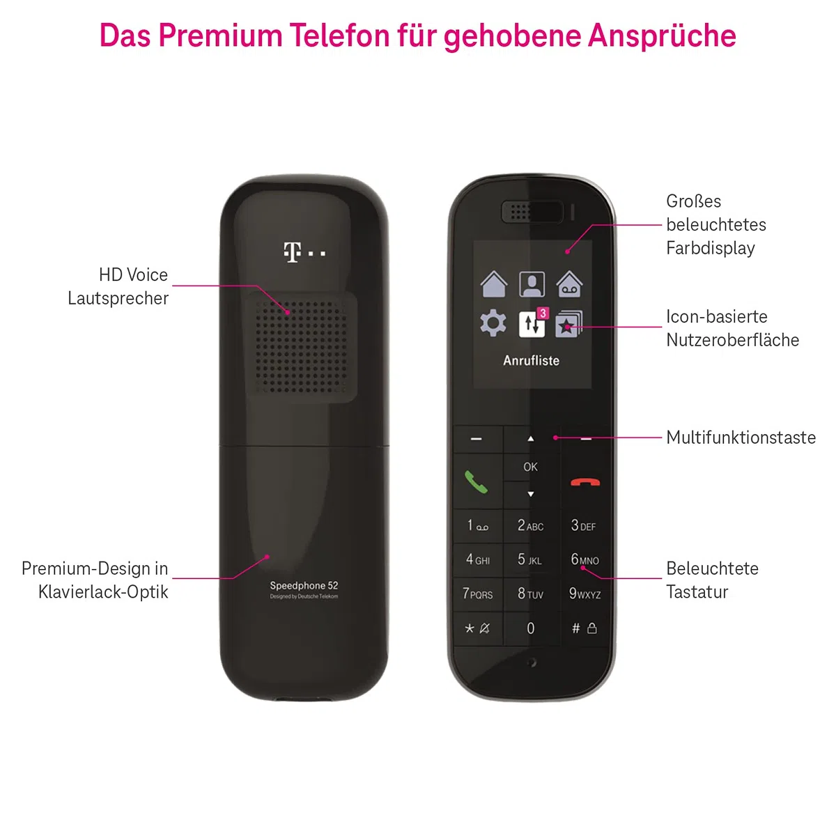 Telekom Speedphone 52 | Festnetz Telefon | schnurlos | HD Voice für vollen Klang| beleuchtetes großes Farbdisplay | hohe Akkulaufzeit