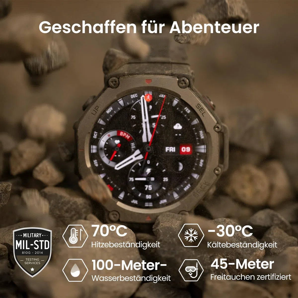 Amazfit T-Rex 3 Outdoor Smartwatch 48mm AMOLED Display, Offline Karten & Navigation, Dual Band GPS, 27 Tage Akkulaufzeit, NFC Zahlung, 170+ Sportmodus, 45m Freitauchen