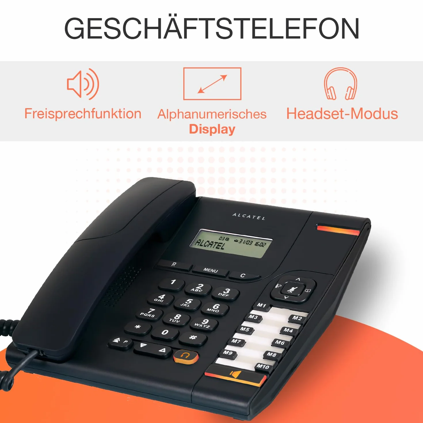ALCATEL Temporis 580 PRO - Professionelles Festnetztelefon - Alphanumerische Anzeige - Stummtaste - Visuelle Anrufanzeige - Einstellbare Lautstärke - Rückruftaste - 10 Direktwahltasten - Schwarz