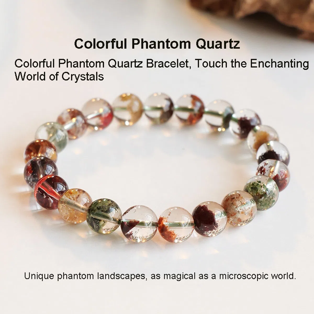 Armband aus Naturkristallen | Phantomquarz-Armband der Vier Jahreszeiten | Handgefertigte Energiequarz-Perle | Vintage-Schmuck für Damen und Herren,7~8mm