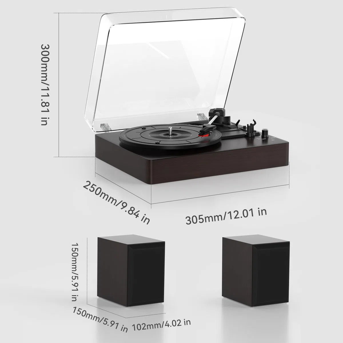 Topteng Schallplattenspieler mit Lautsprecher, 3-Geschwindigkeiten (33/45/78 U/min) für 7/10/12 Zoll Vinyl-Schallplatten, Geteilter Turntable Record Player, mit LP Modus - Zum entspannten Musikgenuss
