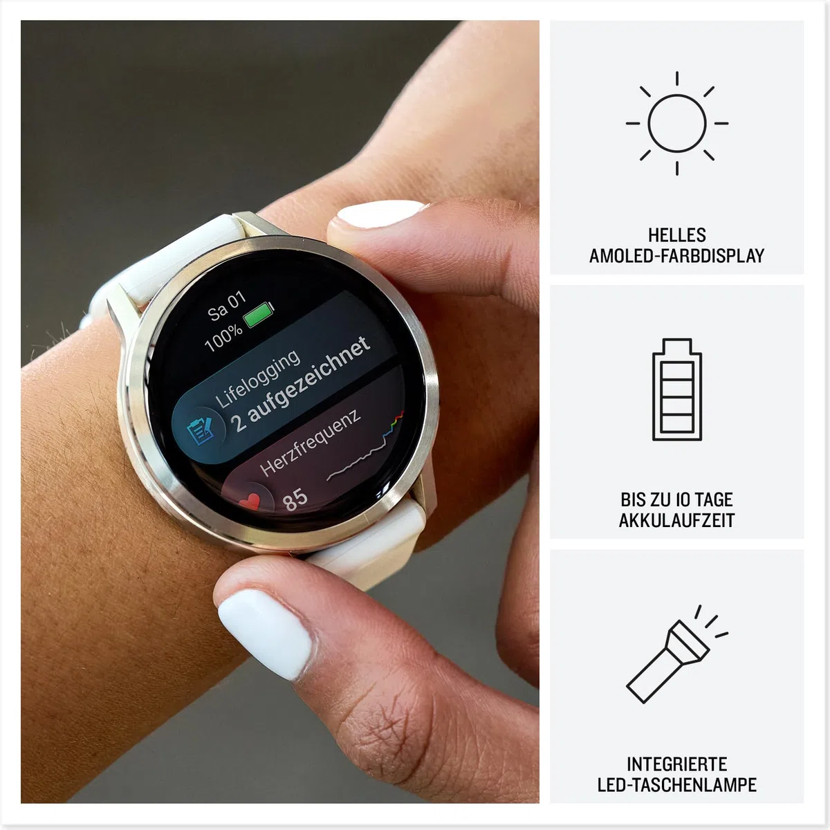 Garmin Venu 4 41mm Fitness-Smartwatch 1,2" AMOLED Touchdisplay 10 Tage Akkulaufzeit 80+ Sport-Apps EKG Health Status