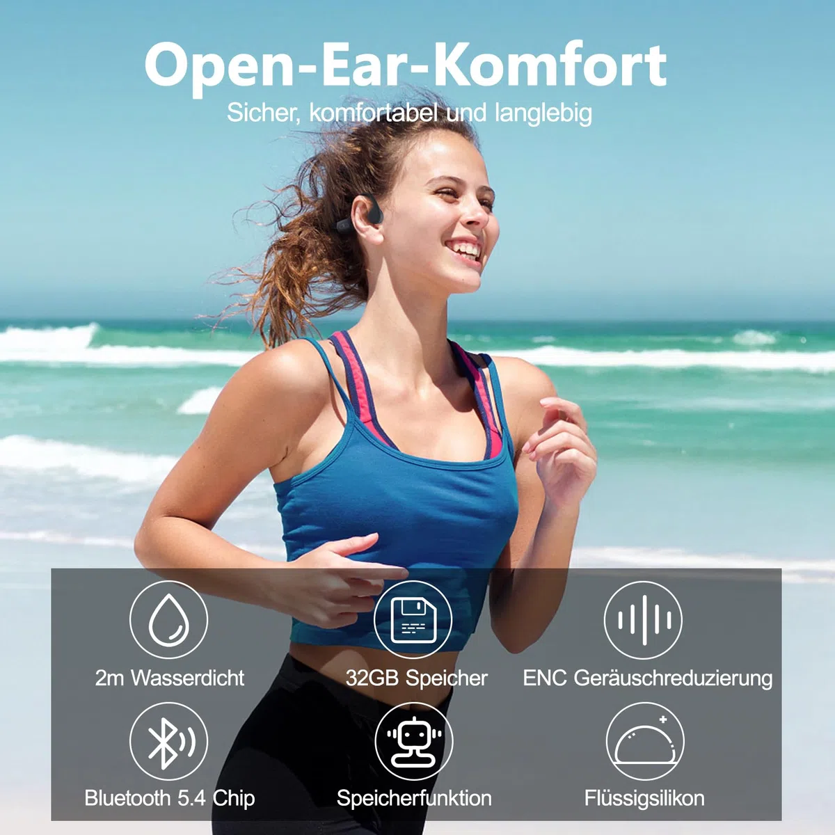 Kopfhörer Schwimmen – Knochenschall Kopfhörer Bluetooth 5.4, IPX8 Wasserdichte Sport Headphones mit MP3-Modus, Unterwasser Open Ear Headset mit 32 GB Speicher, Leicht & Sicher für Fitness (Grau)