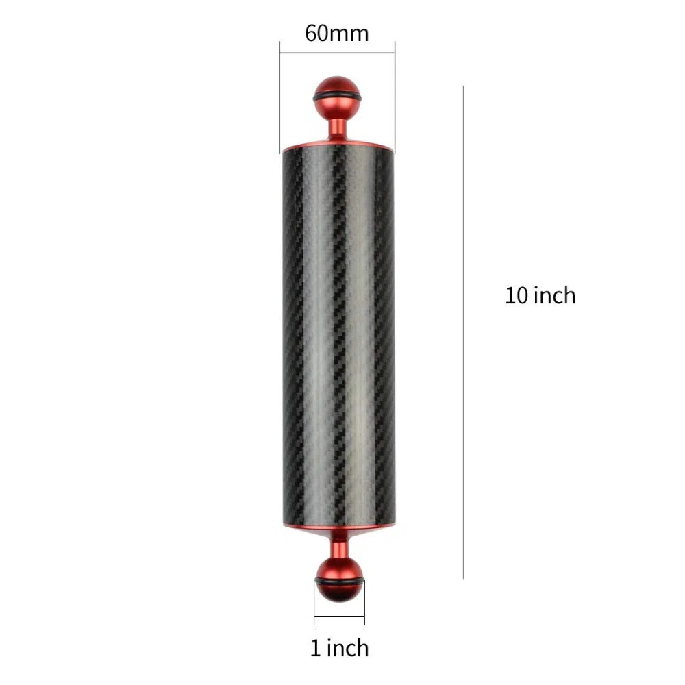 2PCS D60mm 10/12 Zoll Auftrieb 447g / 550g Unterwassertauchfotografie Kohlefaserlampenarm Handheld 1 Zoll Doppelkugelkopf Verbesserte Version (10inch Red)