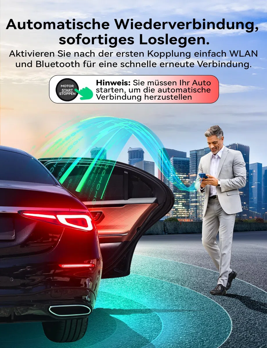 Mavlou Metalldesign Mini 2-in-1 Wireless CarPlay Android Auto Adapter Dongle für iOS 10+ Android 11+ Autos ab 2016 Schwarz