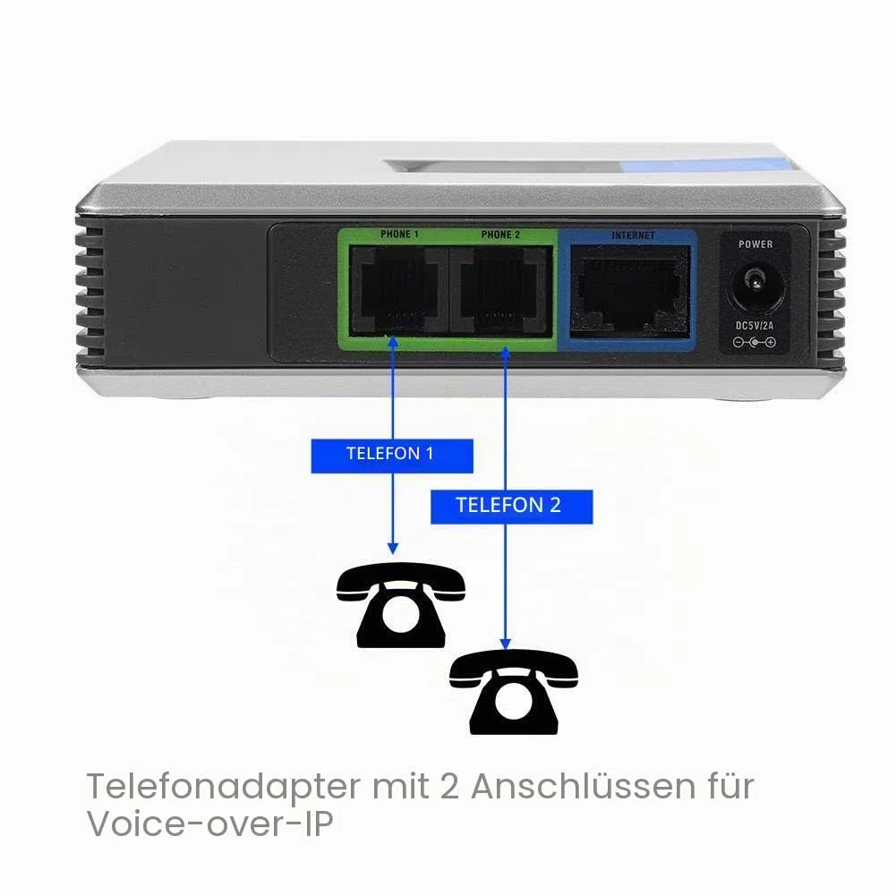 VoIP-Gateway Internet-Telefon 2 Ports Adapter SIP RJ45-Kabel für PAP2T(eu-stecker)