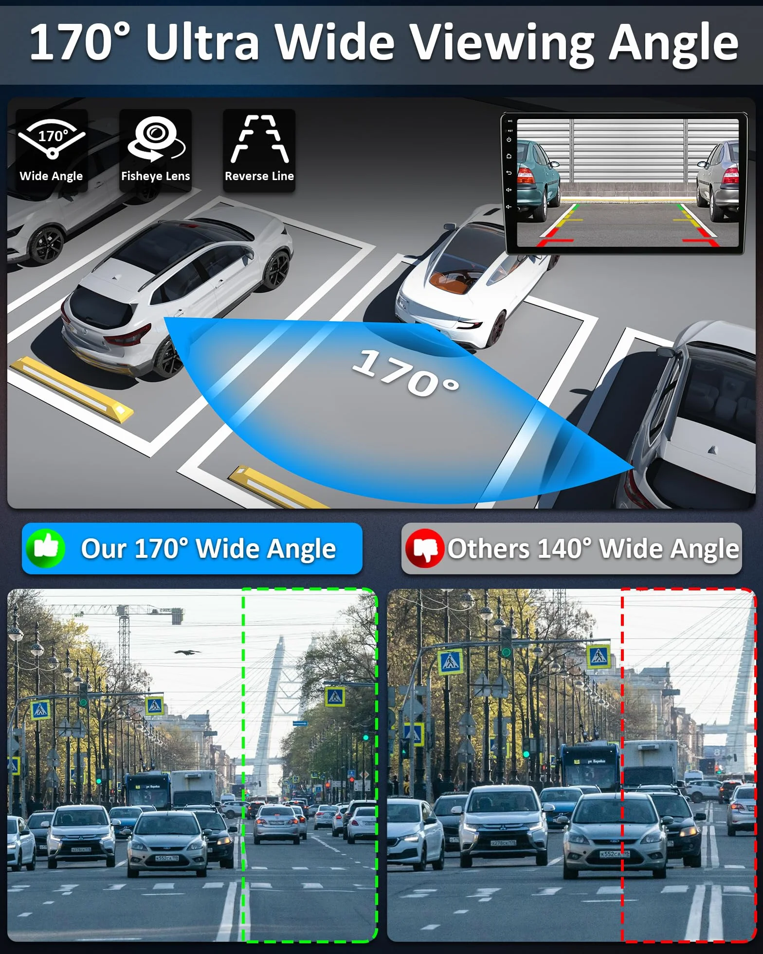 Vtopek Rückfahrkamera AHD 1080P 360° Drehbar 170° Weitwinkel Nachtsicht IP69 wasserdicht Universal NTSC für Wohnmobil SUV Pickup Van