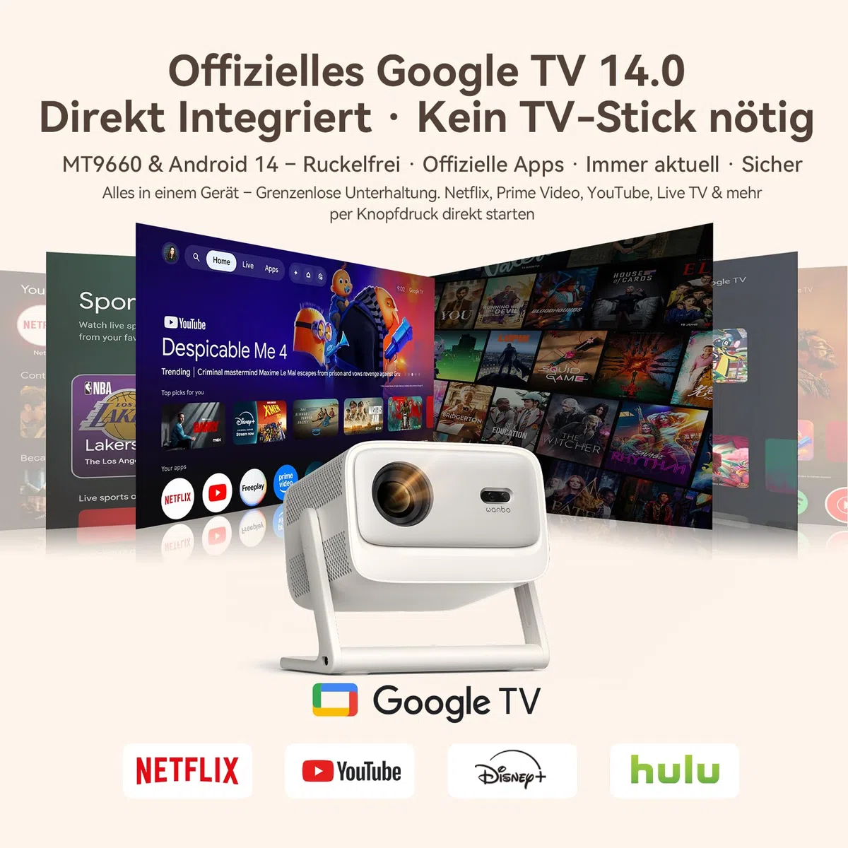 WANBO Vali 1 Pro Smart Beamer 4K Unterstützung MEMC HDR10 Dolby eARC HDMI 2.1 900 ANSI 1080P FHD Outdoor Projektor bis 260"