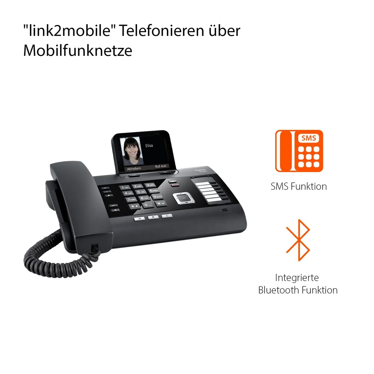 Gigaset DL500A - schnurgebundenes Telefon mit Anrufbeantworter - Büro und Haustelefon mit großem 3,5" Farbdisplay & brillantem Klang - Link2Mobile, erweiterbar mit bis zu 6 DECT-Mobilteilen, schwarz