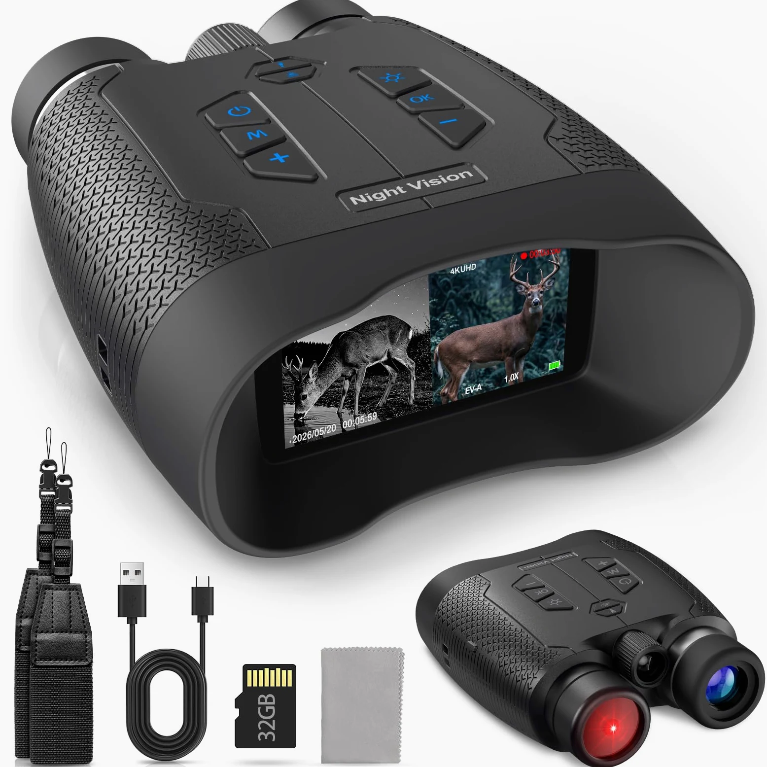 4K Nachtsichtgerät, Digitales Infrarot Nachtsichtgeräte mit 5000mAh Akku, 8X Digitaler Zoom, 500M Reichweite, 3" HD Bildschirm, mit 32 GB Karte, Ausrüstung für Jagd, Camping,Sicherheit und Outdoor | Infrarot-Nachtsicht-Fernglas, 7,6 cm HD, 600 m Sichtbere