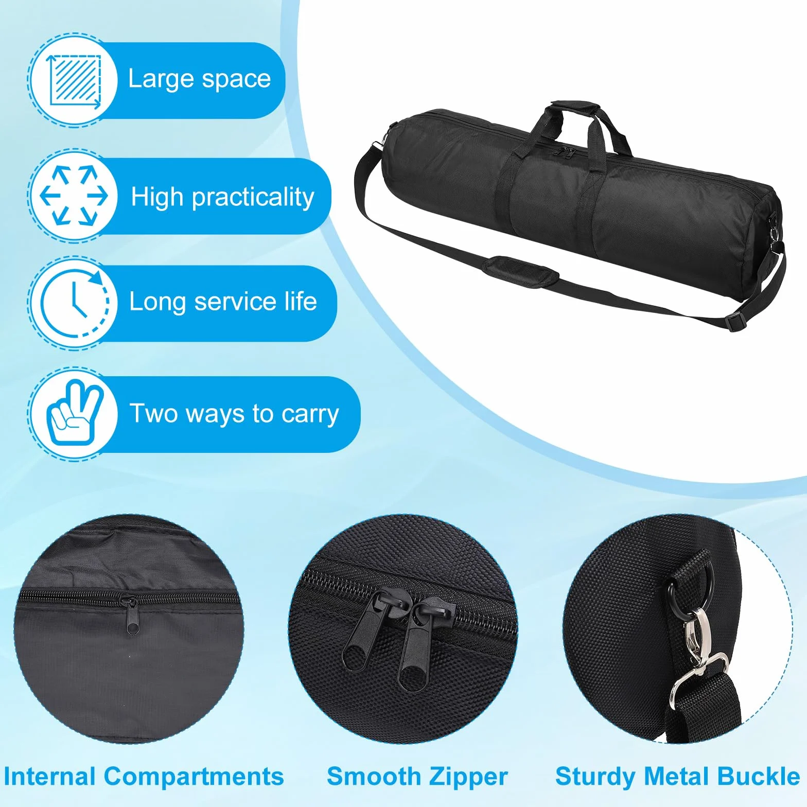 PATIKIL Stativ Tragetasche, 80 x 20 cm Nylon Gepolsterte Stativtasche mit Verstellbaren Schultergurten und Griffen für Lichtständer, Schirme,Mikrofonständer, Lautsprecherständer, Schwarz