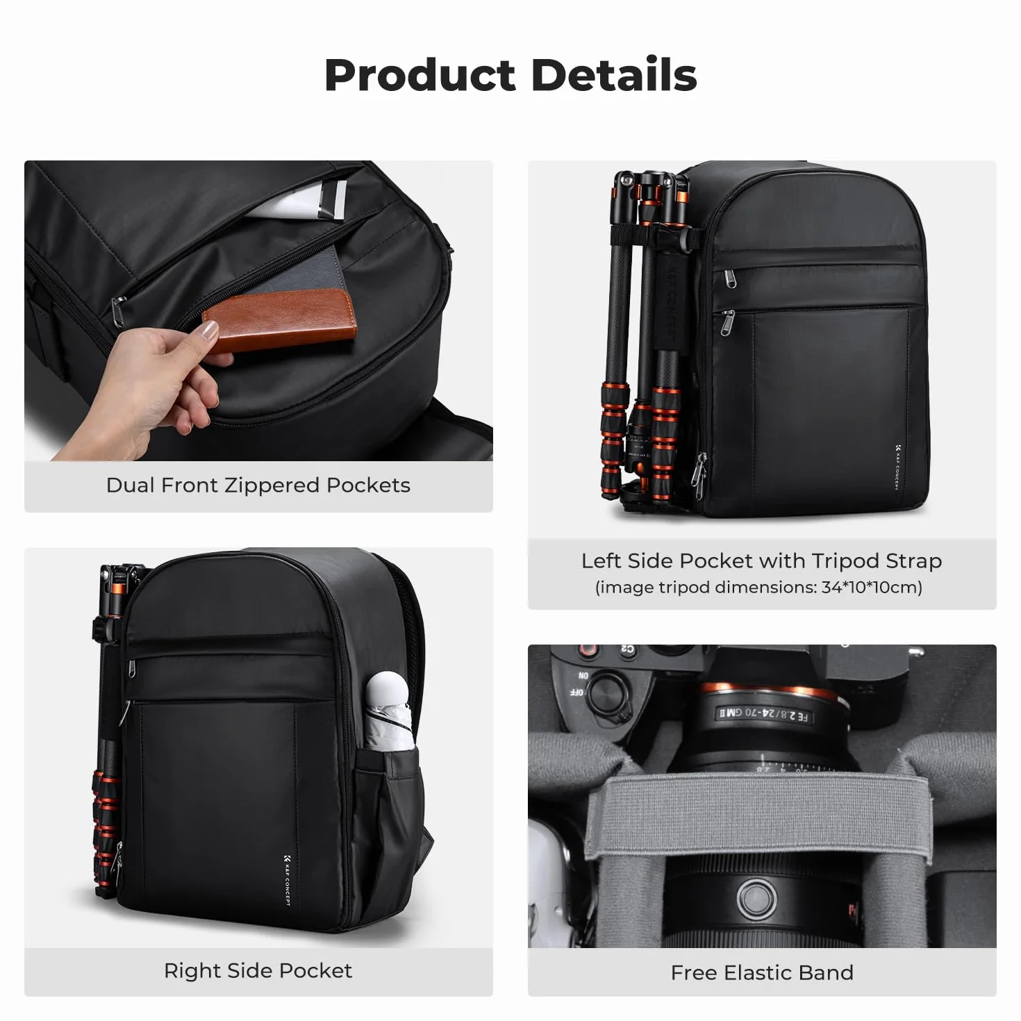 K&F CONCEPT Kamerarucksack Fotorucksack Kompakt & Leicht mit Regenschutz, Camera Backpack für Spiegelreflex DSLR SLR Stativ, Kameratasche für Fotografie & Alltag
