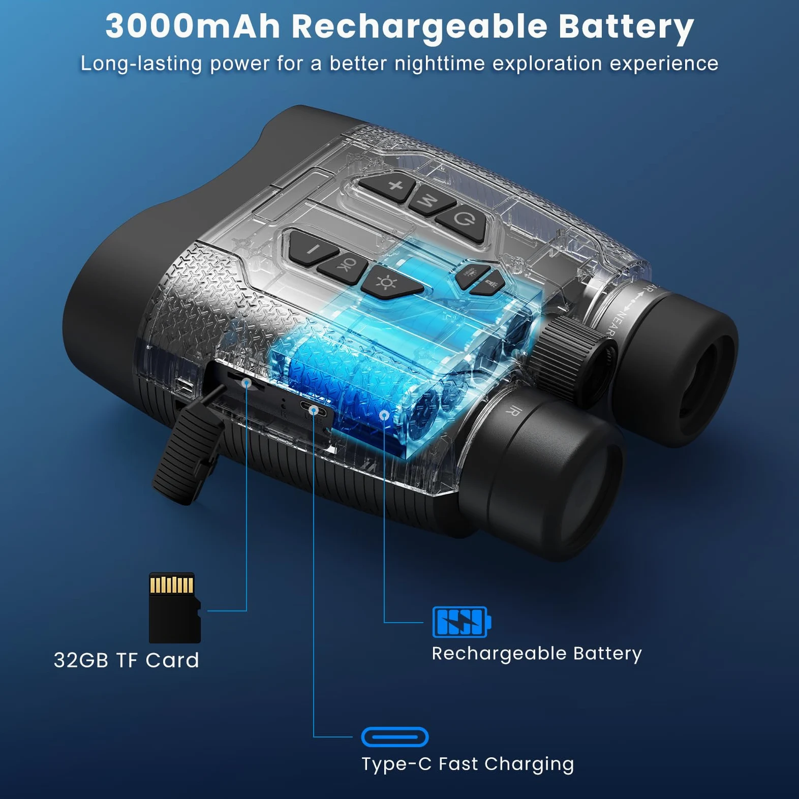 4K Nachtsichtgerät, Digitales Infrarot Nachtsichtgeräte mit 5000mAh Akku, 8X Digitaler Zoom, 500M Reichweite, 3" HD Bildschirm, mit 32 GB Karte, Ausrüstung für Jagd, Camping,Sicherheit und Outdoor | Infrarot-Nachtsicht-Fernglas, 7,6 cm HD, 600 m Sichtbere