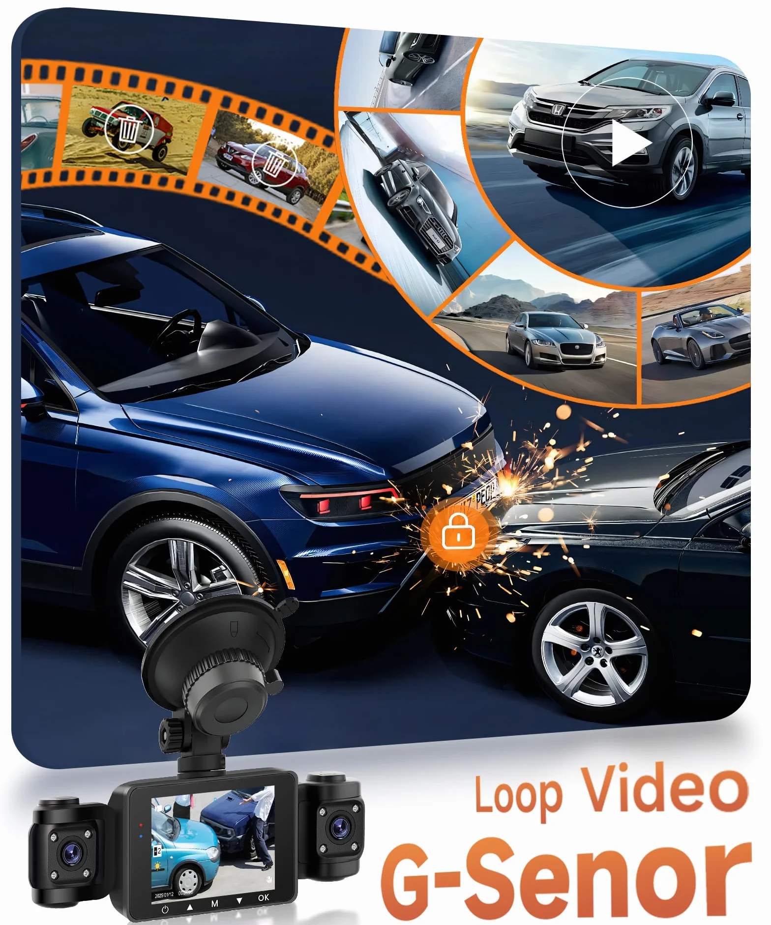 4 Kanal Dashcam Auto 360°, mit 4 x Kamera FHD 1080P Vorne und Hinten Links Rechts, 2.4 Zoll 1080P Dash Kamera Autokamera mit IR Nachtsicht/Loop Video/24H Parküberwachung/G-Sensor/Einparkhilfe