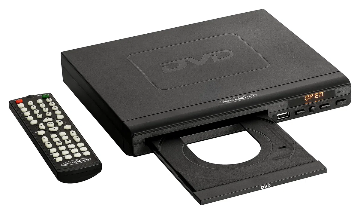 Reflexion DVD366, DVD-CD-Player, Slim Line, Display, CD-Kopierfunktion auf USB, Anti-Schock-System, Coax-Audioausgang, Schwarz