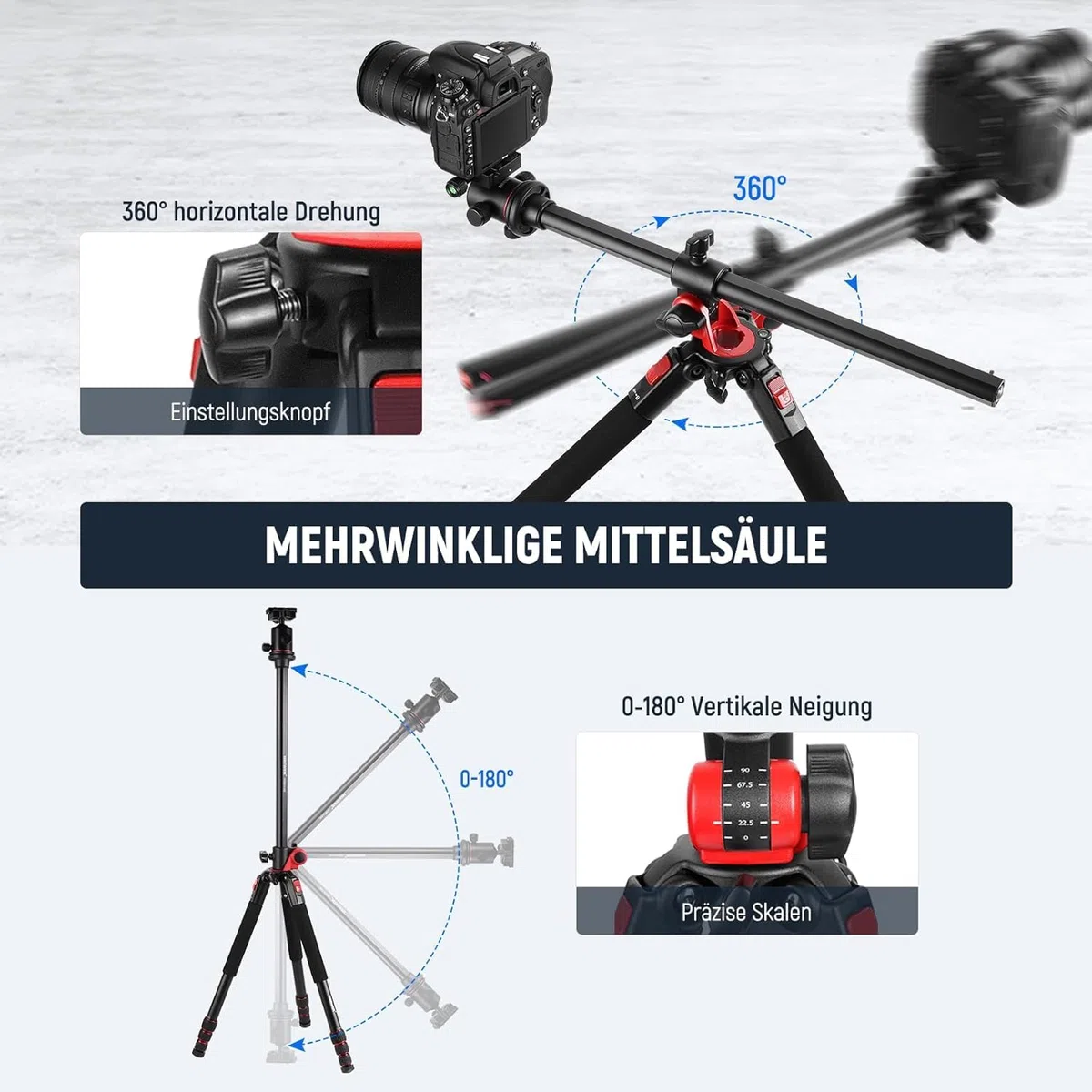 NEEWER 184cm Stativ für Kamera Einbeinstativ mit Mittelsäule Kugelkopf Aluminium Arca QR Platte Tasche 15kg