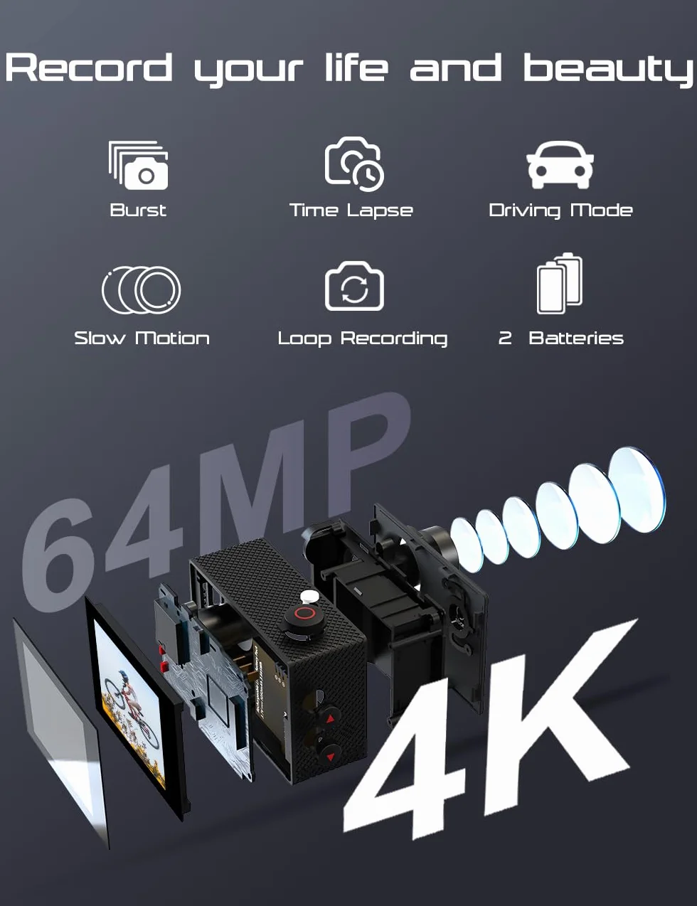 Apexcam 4K Action cam 20MP WiFi Sports Kamera Ultra HD Unterwasserkamera 40M 170 Weitwinkel 2,4G Fernbedienung Zeitraffer 2x1050mAh Akkus 2,0 LCD Bildschirm und andere