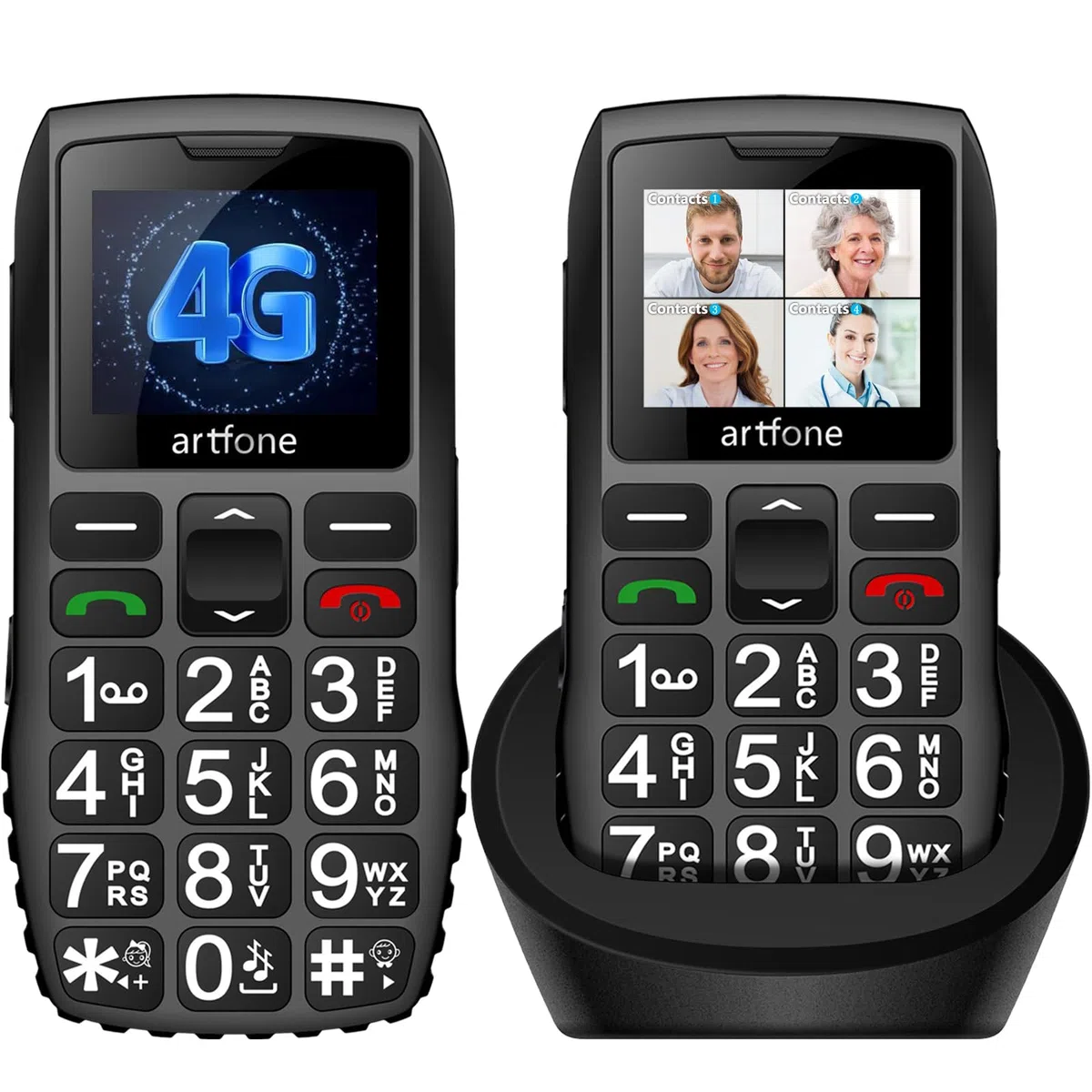 artfone C1+4G Pro Seniorenhandy Ohne Vertrag丨Großtastenhandy mit Ladestation丨Rentner Handy große Tasten丨1800mAh Akku Handy für Senioren丨SOS-Taste丨Sprachansage丨Kurzwahl丨USB-C丨Bluetooth丨FM Radio-Schwarz