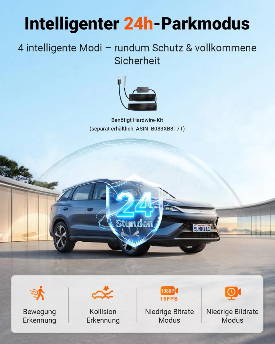 VANTRUE N4 Pro S 4K 3 Kanal Dashcam Auto, 4K+1080P+1440P Vorne Hinten Innen, STARVIS 2 Ultra HD-Nachtsicht, PLATEPIX Kennzeichenerkennung, 5GHz WLAN GPS, DSGVO-konform, G-Sensor, 24H Parküberwachung