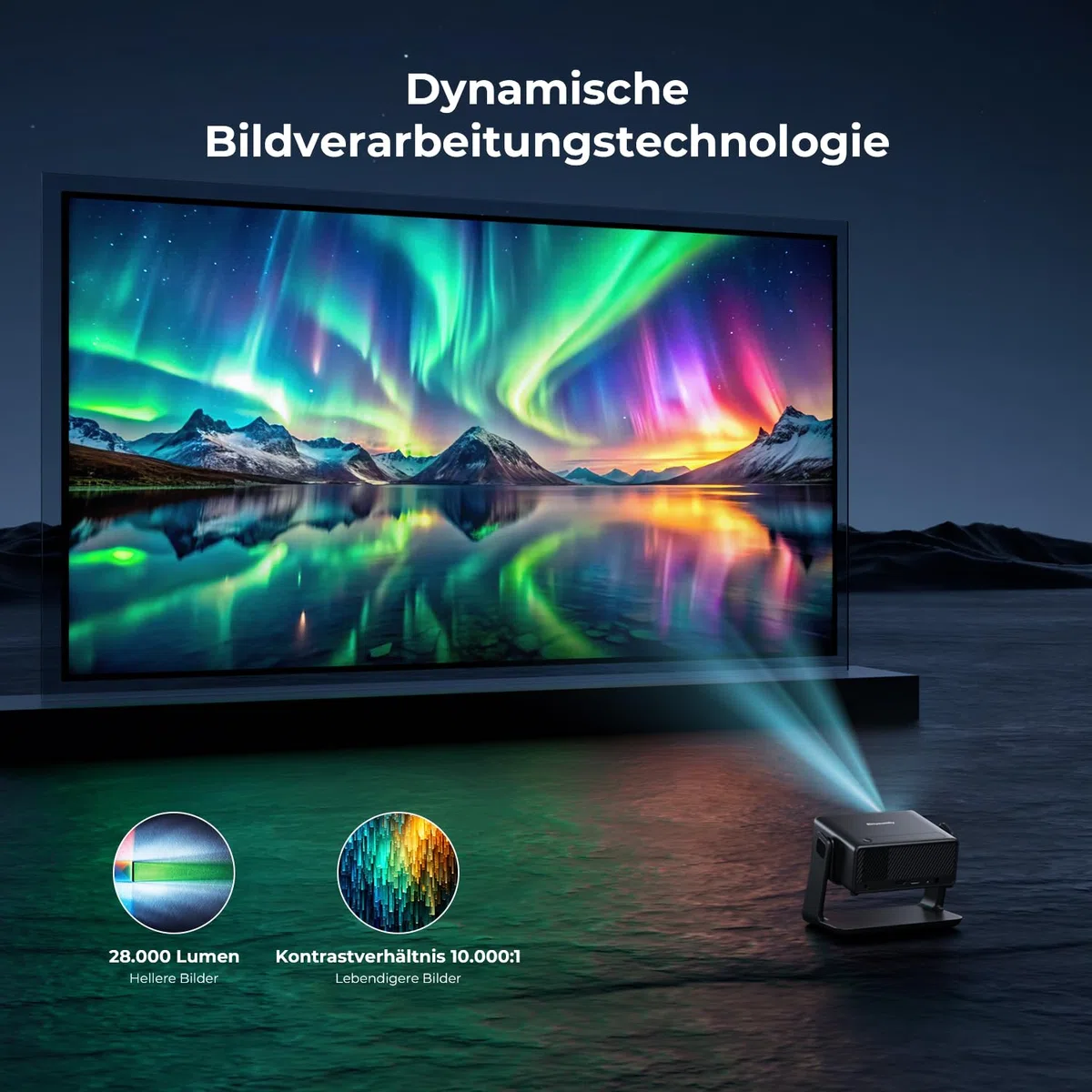 Mini Beamer 4K unterstützt Native 1080P, 28000 Lumen, WLAN 6, Bluetooth, elektrischer Fokus, 4D Keystone, kompatibel mit Netflix