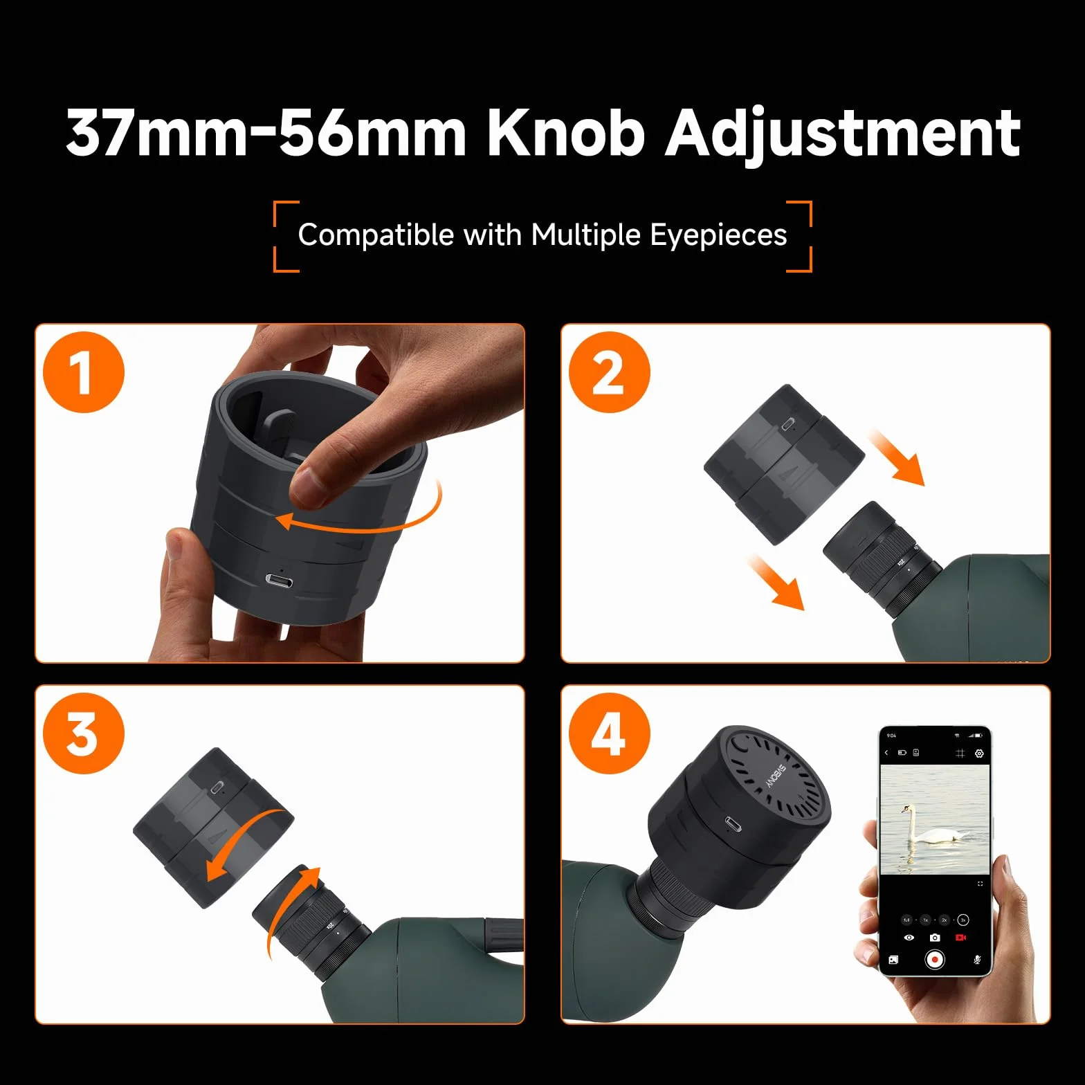Svbony SC002 WiFi Spektiv Kamera, 2MP 1080P Wireless-Kamera mit 32GB TF-Karte, 10m Übertragung,Typ-C Schnittstelle, Zoomfunktion Kompatibler Durchmesser des Okulars 37-56mm für Vogel-Natur-Fotografi