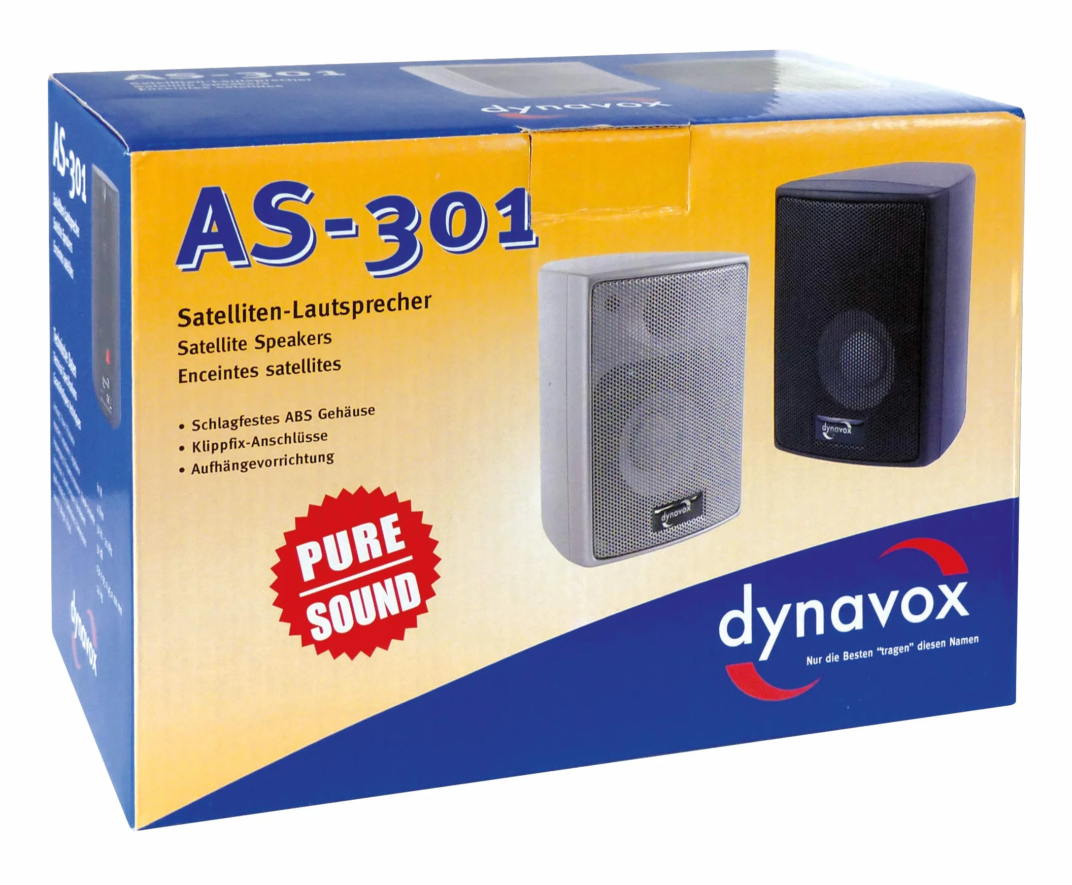 Dynavox AS-301 Satelliten-Lautsprecher, Paar, für Heimkino oder Büro, kompakte Surround-Box, Wandmontage, schwarz