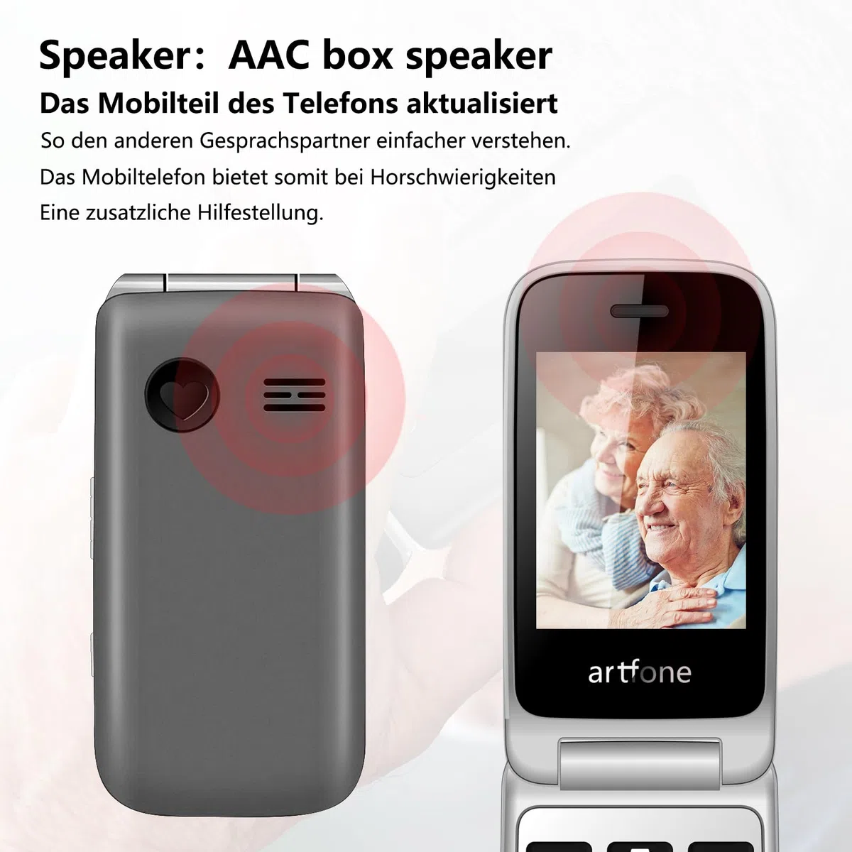 artfone F20 2G Dual-SIM entsperrtes Basis-Handy für Senioren丨SOS-Taste丨Kurzwahl丨Big Button Senior Flip Phone丨USB-C丨Ladestation丨FM-Radio丨Taschenlampe丨Kurzwahl丨1300 mAh Akku - Schwarz