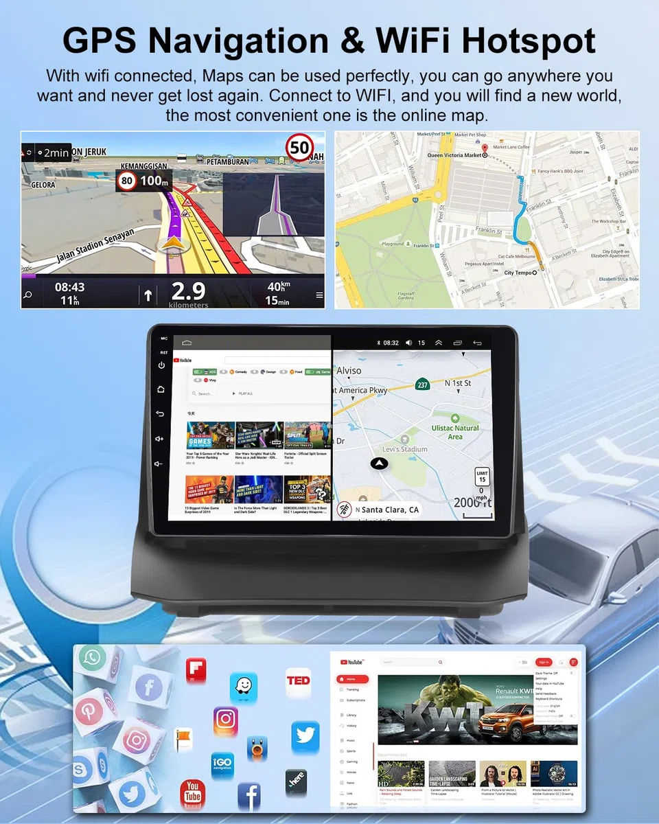 NHOPEEW 2+64G 9 Zoll Android Radio für Ford Fiesta 2009-2017 - Wireless CarPlay & Android Auto GPS Navigation, Lenkradsteuerung, FM RDS, Split-Screen + Rückfahrkamera