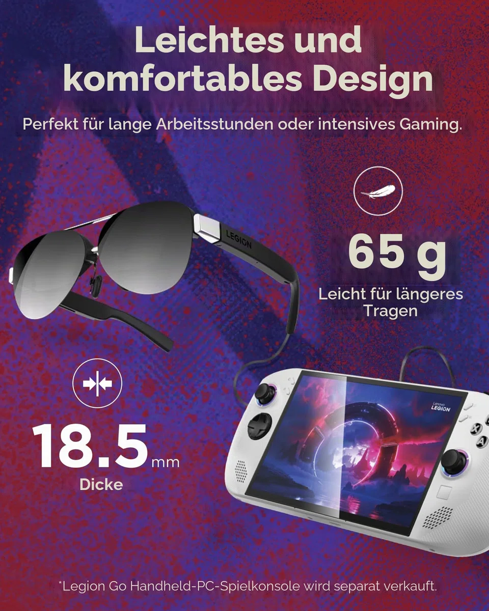 Lenovo Legion Glasses Gen 2 - Micro-OLED Personal Wearable Monitor for Gaming & Movies, FHD 60Hz Plug-and-Play Display Legion Go & USB-C Devices, High-Fidelity Audio & Privacy