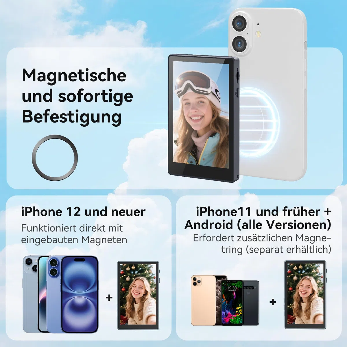 Selfie Monitor Smartphone Rückkamera magnetischer Vlog-Bildschirm für iPhone und Android geeignet für TikTok Live Broadcast Smartphone Vlog Selfie-Monitor-Bildschirm