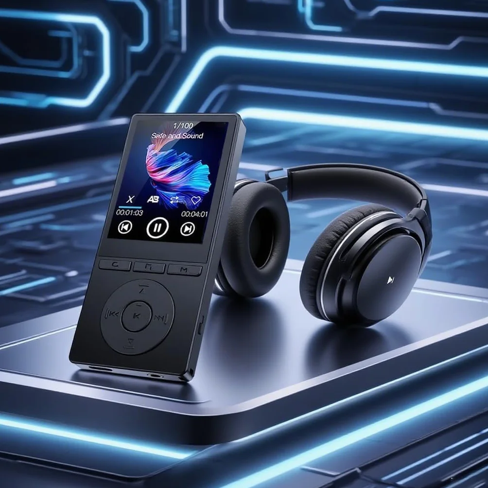 64GB MP3 Player Bluetooth 5.3, MP3 Player mit Lautsprecher, Musikwiedergabe, Sprachrekorder, E-Book, HiFi-Sound, Kopfhörer, MP3-Player Ideal für Sport, Support 128GB TF Card, Schwarz