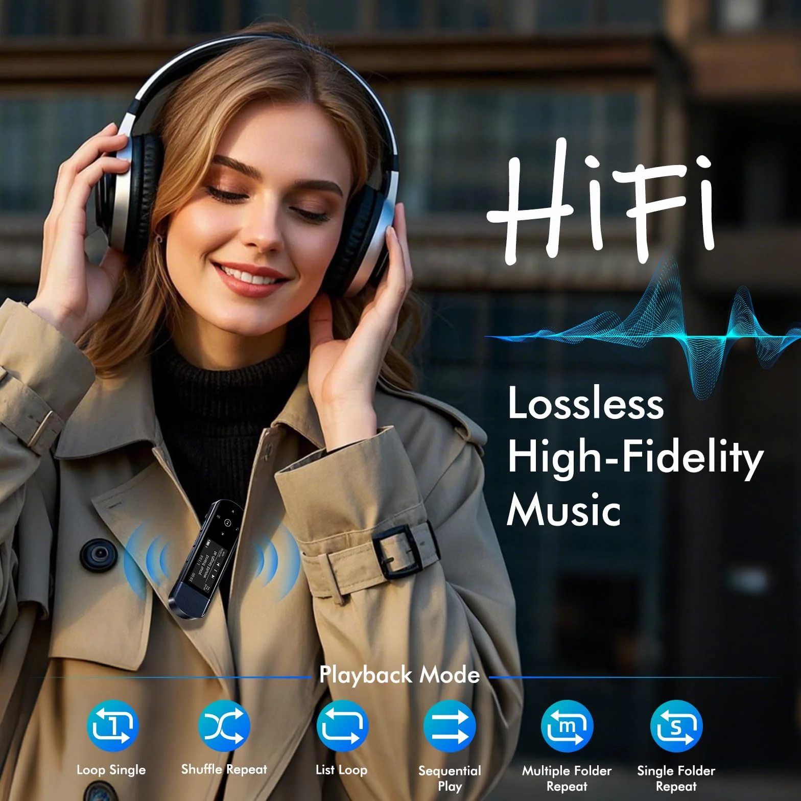64GB Tragbarer USB MP3 Player mit Bluetooth 5.3, Clip für Sport & Laufen, FM Radio, Voice Recorder, Handy-Dateiübertragung & digitaler Audio-Shuffle