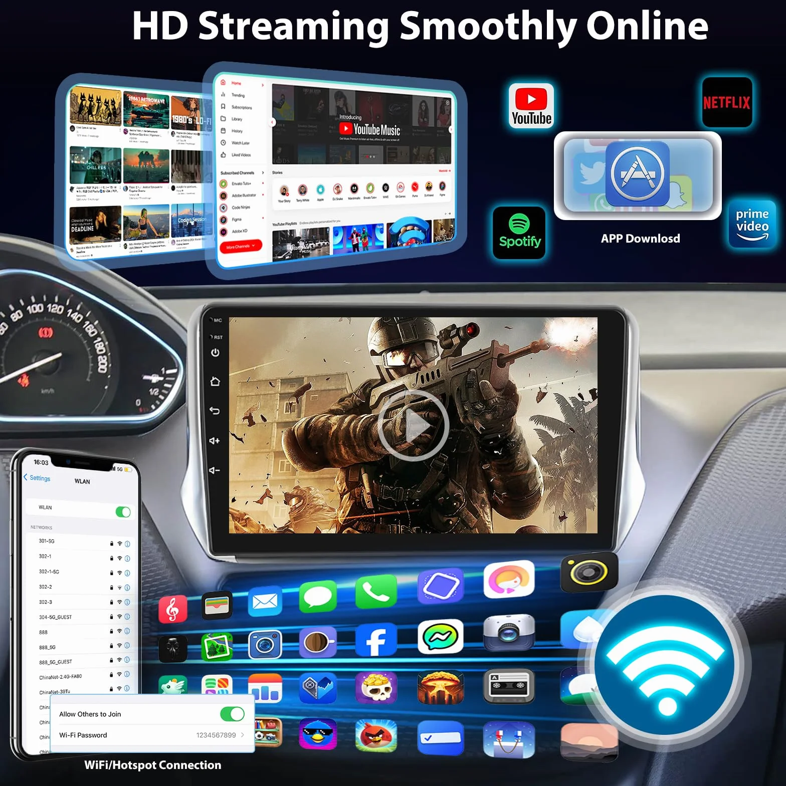 4+64G Android Autoradio für Mercedes Benz Smart Fortwo 2005-2010, 9 Zoll 2.5D IPS Touchscreen Stereo mit Wireless CarPlay & Android Auto, GPS WiFi Bluetooth 5.0 FM RDS, DSP Sound + AHD Rückfahrkamera