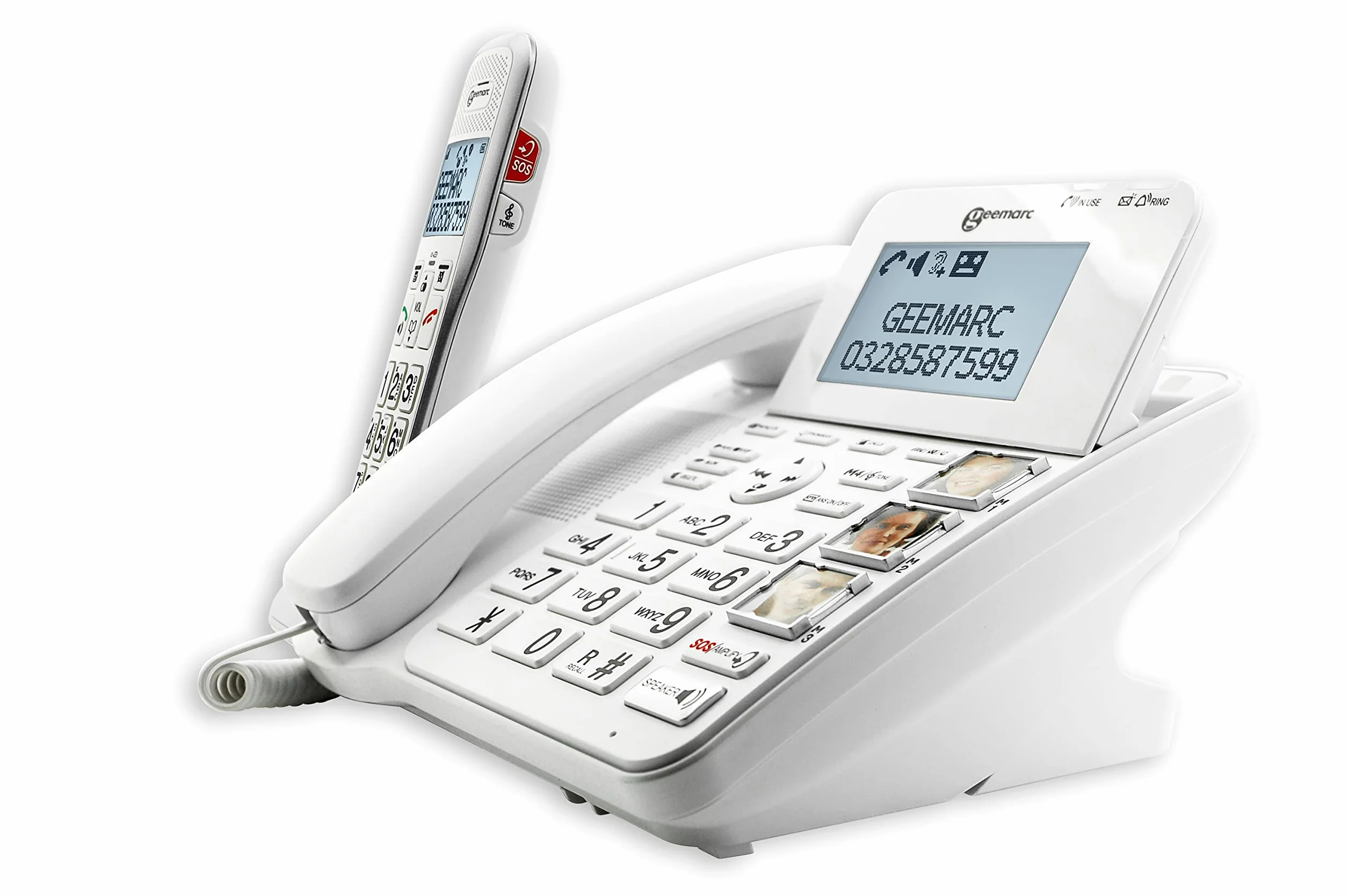 Geemarc Amplidect 595 Combi - Verstärktes schnurgebundenes Telefon und zusätzliches Mobilteil mit Anrufbeantworter und SOS-Funktion für Senioren - Mittlerer bis Schwerer Hörverlust - Version DE