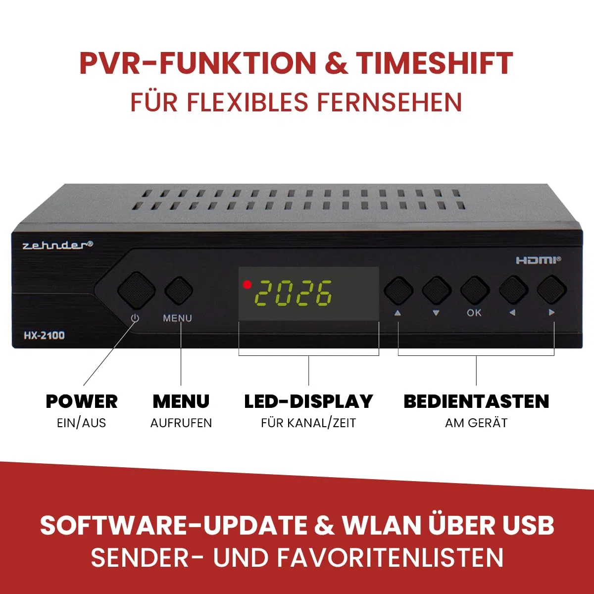 Zehnder HX 2100 Full HD Kabel Receiver DVB-C mit PVR Aufnahmefunktion SCART USB