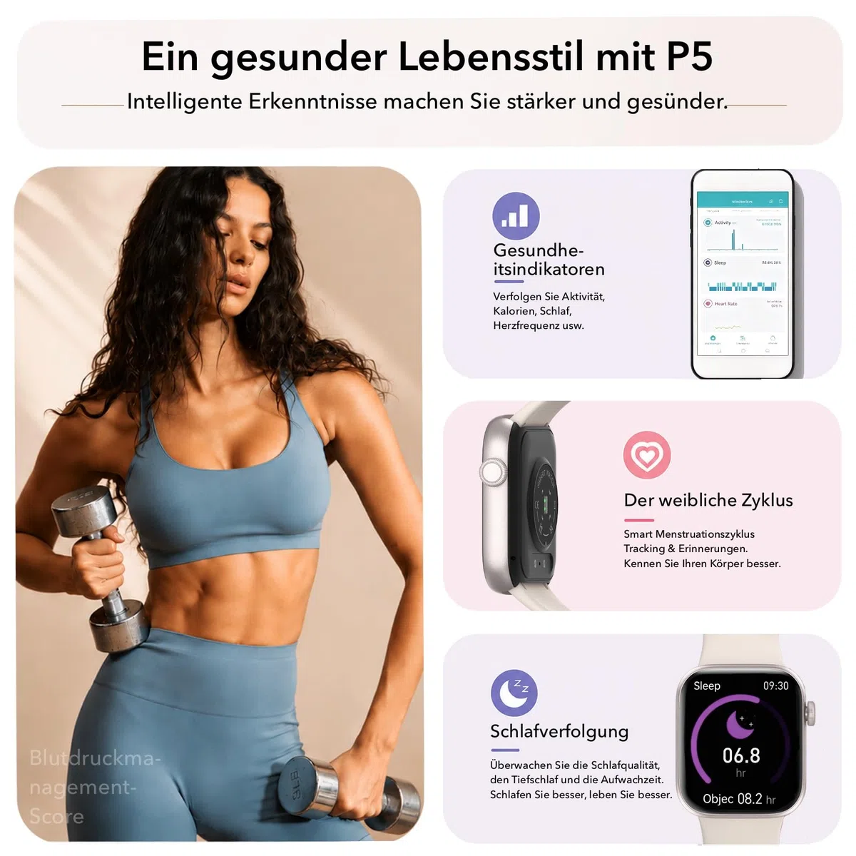 Smartwatch Damen Herren 1,85" HD Touch Fitnessuhr Telefonfunktion 140+ Sportmodi Pulsmesser Schlafmonitor Schrittzähler IP68 Wasserdicht Starlight