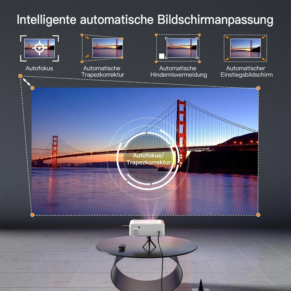 [Autofokus/Trapezkorrektu] Beamer 4K unterstützt, XuanPad Nativer 1080P 6G WiFi Bluetooth Beamer, 28000L Outdoor/Heimkino Video Projektor mit Stativ für iOS/Andriod/TV Stick