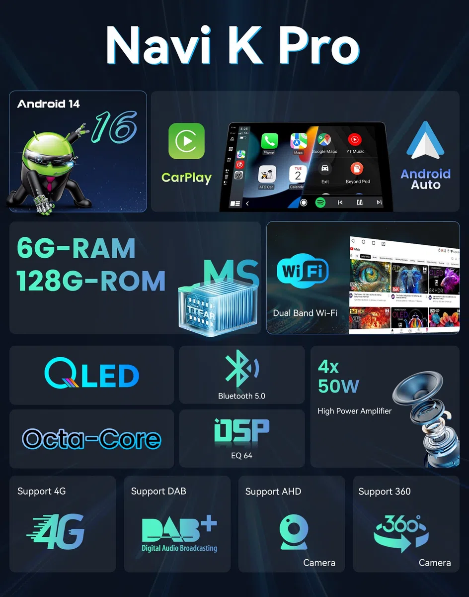 [6G+128G,Octa-Core] - MSD Autoradio für Ford Focus (2012-2017) | Android 16 GPS Navi Radio | CarPlay Android Auto Lenkradsteuerung Dual-Band WiFi DSP DAB | Rückfahrkamera MIC | 2 Din 9 Zoll