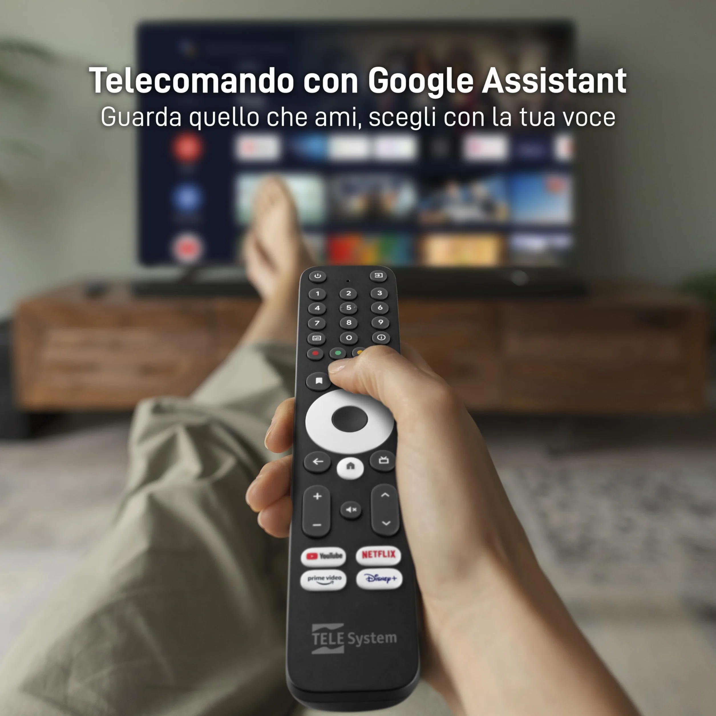 TELE System UP1 Digitaler terrestrischer Decoder Android TV Ultra HD, Netflix Zertifiziert, Prime Video, Disney+, Chromecast eingebaut, DVB-T2 HEVC, HDR10+ HLG, AV1, HDMI/SCART.