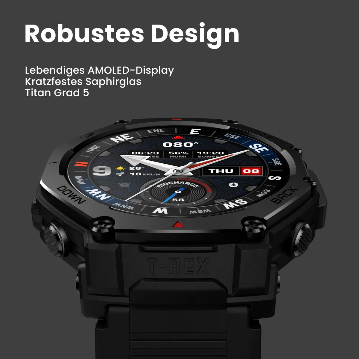 Amazfit T-Rex 3 Pro Outdoor Smartwatch 48mm Saphir-AMOLED-Display Titan-Lünette Dualband-GPS Offline-Karten 25 Tage Akku 10 ATM 180+ Sportmodi