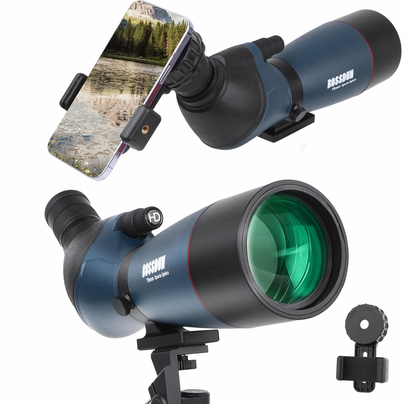 25-75x70 HD Spektiv Sportschützen mit Stativ- und Smartphone-Adapter, Zoom Bak4 Prism FMC Lens 45-Grad-abgewinkelte Teleskop für Vogelbeobachtung Wildlife Scenery Jagd Wildtiere Stargazing (Blue)