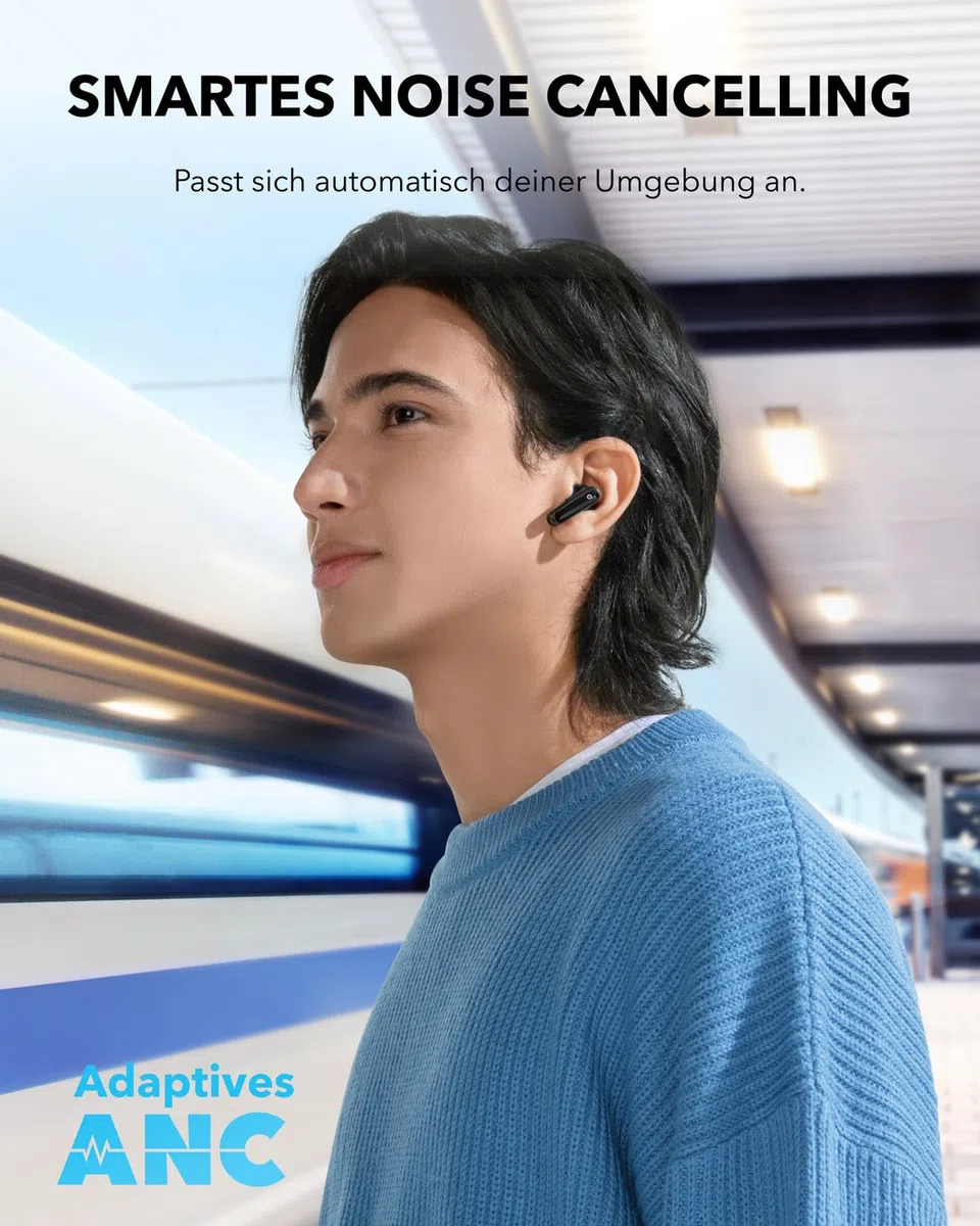 soundcore P40i by Anker, Wireless Earbuds mit Noise Cancelling, Adaptive Geräuschunterdrückung, BassUp, 60h Spielzeit, 2-in-1 Hülle und Smartphone-Ständer, IPX5, kabelloses Aufladen, Bluetooth 5.3