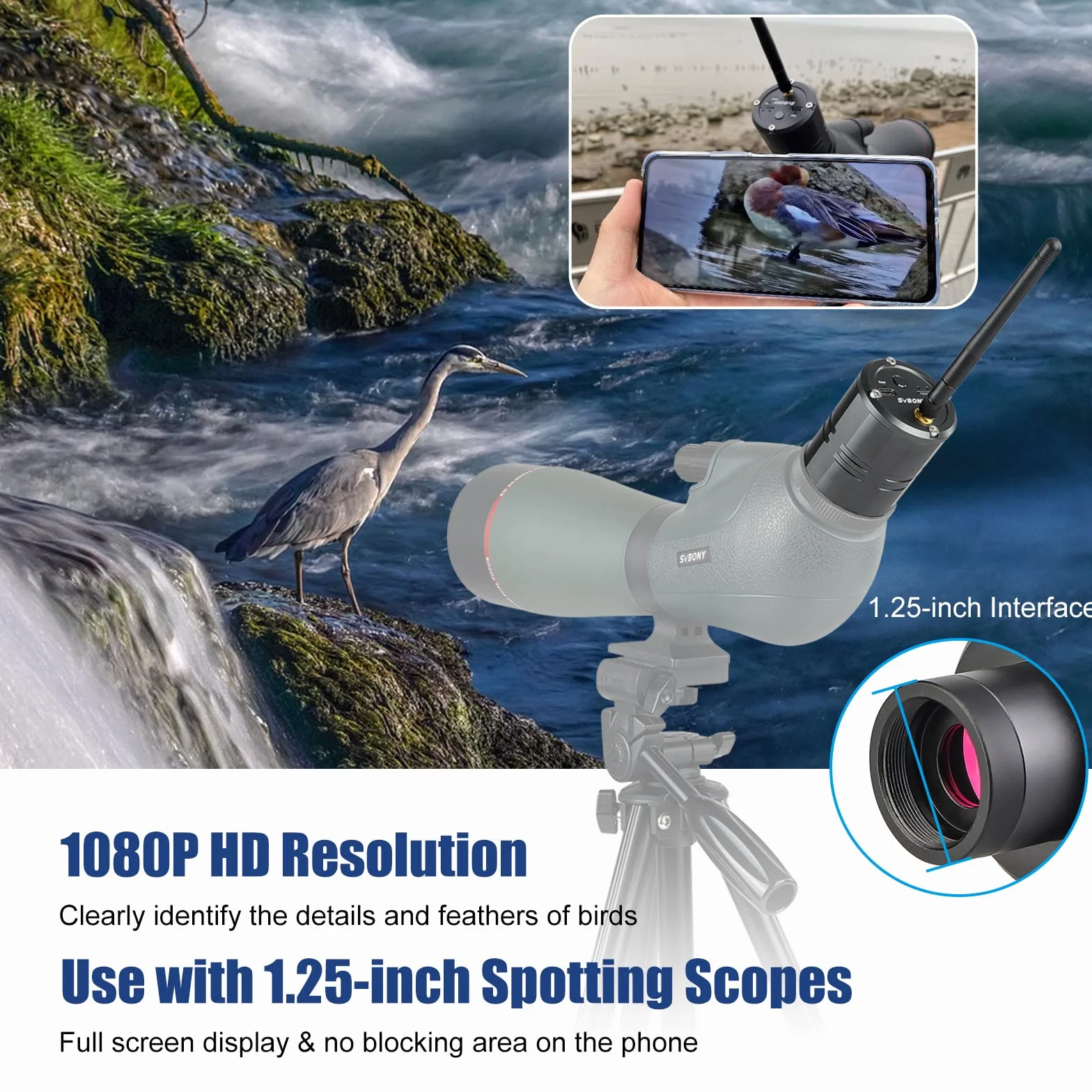 Svbony SC001 WiFi Spektiv 2MP 1080P Wireless-Kamera mit 32 GB TF-Karte, Elektronische Okular-Kamera für Vogel- und Naturfotografie im Freien