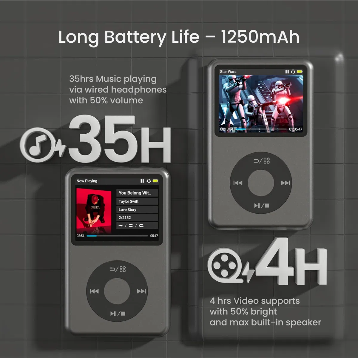 Innioasis Y1 MP3 Player - Zeitlose Klasse: 128 GB, Bluetooth, Video-Player, Hörbücher, FM-Radio und Touch Wheel-Steuerung（schwarz）