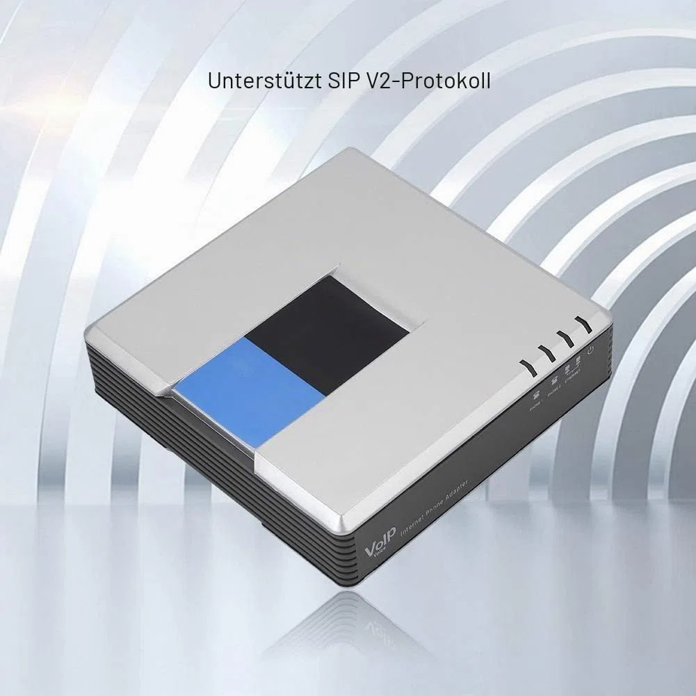 Dpofirs VoIP-Gateway, Netzwerkrouter, 2-Port-Adapter SIP-RJ45-Kabel für PAP2T-Internet-Telefon, Telefonadapter mit 2 Ports für Voice-Over-IP(Silber-)