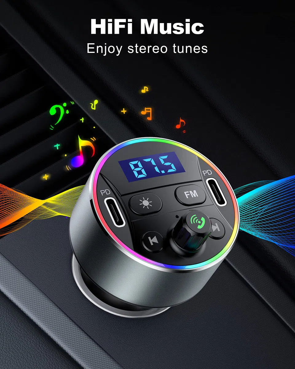 Bluetooth 5.3 FM-Transmitter, Dual PD 40W Typ-C USB kfz Schnelles Ladegerät, Kabellos Bluetooth Auto Adapter mit Mikrofon und HiFi-Sound MP3 Musikplayer, Radio Audio Receiver Support Freisprechanrufe
