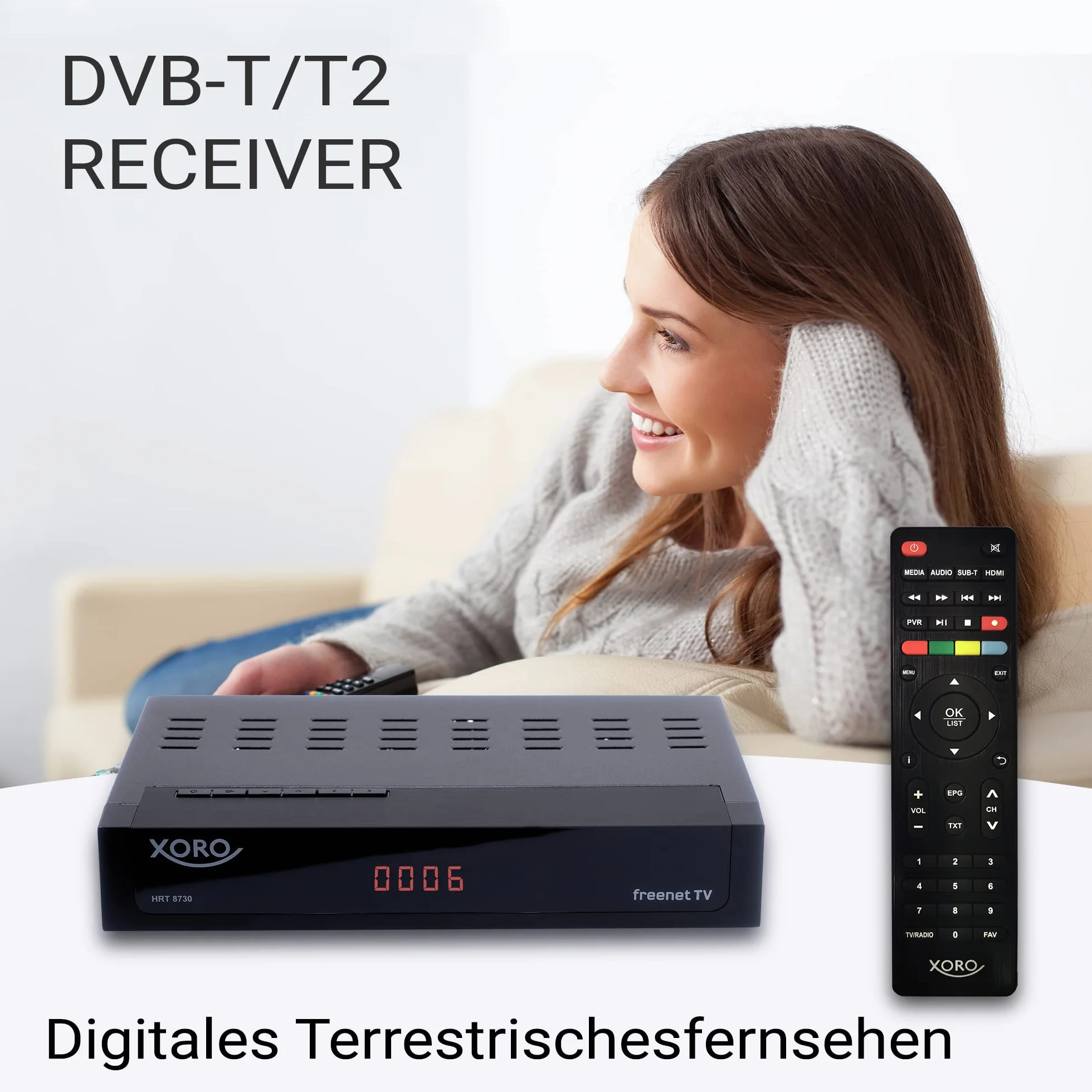 XORO HRT 8730 DVB-C/T2 Combo Receiver Hybrid mit USB Mediaplayer PVR Ready Timeshift Irdeto für Freenet TV