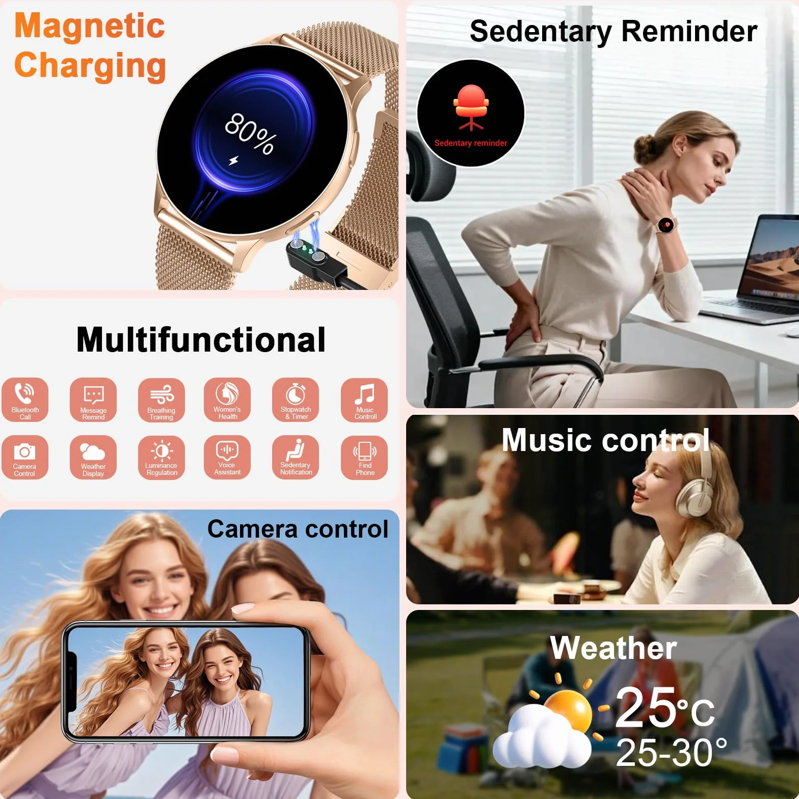 Smartwatch Damen Rund 1.32" AMOLED Schrittzähler Telefonfunktion Fitness Tracker Pulsuhr Schlafmonitor SpO2 IP68 Wasserdicht Sportuhr 120+Sportmodi Android iOS Rose gold