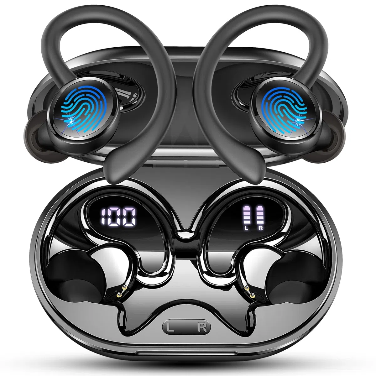 Bluetooth Kopfhörer Sport, Kopfhörer Kabellos Bluetooth 5.4 mit 4 ENC Noise Cancelling Mic, In Ear Kopfhörer mit HiFi Stereo, 50 Std Spielzeit Kabellose Ohrhörer, IP7 Wasserdicht, Dual LED-Anzeige