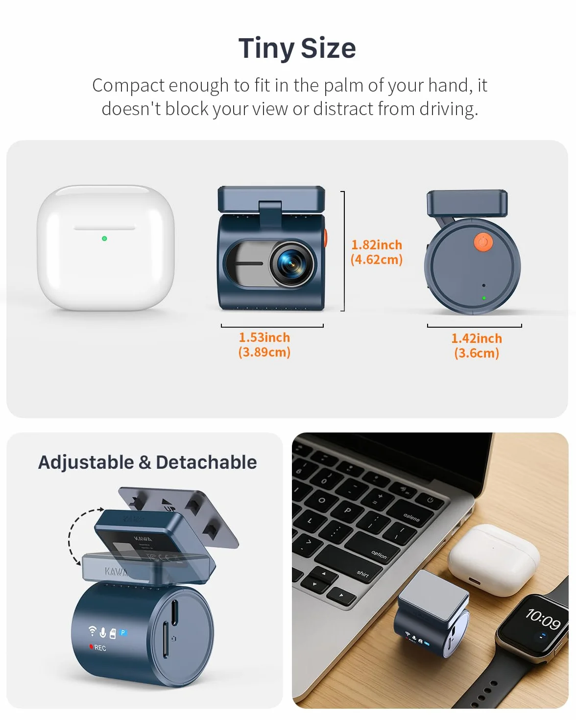 KAWA 2K Dashcam, Tarnanzeige & Sprachsteuerung & WLAN-Kamera fürs Auto | Frontkamera, inkl. 32GB TF-Karte, G-Sensor & Loop-Aufnahme, App-Steuerung, NightEagle Engine, 24-h-Parküberwachung